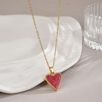 Stainless Steel 18K Gold Plated Luxurious Enamel Plating Heart Shape Pendant Necklace main image 5