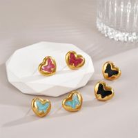 1 Pair Cute Heart Shape Enamel Plating Inlay Stainless Steel Zircon 18K Gold Plated Ear Studs main image 7