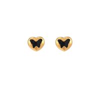 1 Pair Cute Heart Shape Enamel Plating Inlay Stainless Steel Zircon 18K Gold Plated Ear Studs main image 5