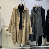 Women's Casual Solid Color Pocket Washed Button Single Breasted Coat Trench Coat main image 4