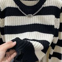 Women's Sweater Long Sleeve Sweaters & Cardigans Tassel Casual Stripe Solid Color main image 4