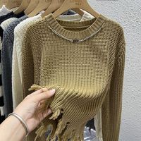 Women's Sweater Long Sleeve Sweaters & Cardigans Tassel Casual Stripe Solid Color main image 1