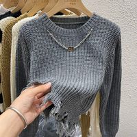 Women's Sweater Long Sleeve Sweaters & Cardigans Tassel Casual Stripe Solid Color main image 5