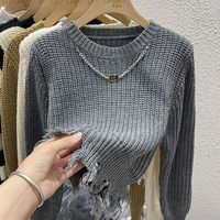 Women's Sweater Long Sleeve Sweaters & Cardigans Tassel Casual Stripe Solid Color sku image 14