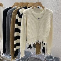 Women's Sweater Long Sleeve Sweaters & Cardigans Tassel Casual Stripe Solid Color main image 7