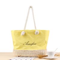 New Canvas Embroidered Letters One-shoulder Straw Woven Bag32*17*28cm sku image 1