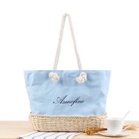 New Canvas Embroidered Letters One-shoulder Straw Woven Bag32*17*28cm sku image 4