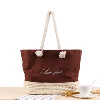 New Canvas Embroidered Letters One-shoulder Straw Woven Bag32*17*28cm sku image 2