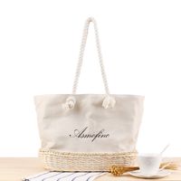 New Canvas Embroidered Letters One-shoulder Straw Woven Bag32*17*28cm sku image 3