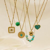 Retro Heart Shape 304 Stainless Steel Natural Stone 14K Gold Plated Shell Pendant Necklace Necklace In Bulk main image 1