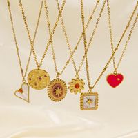 304 Stainless Steel 14K Gold Plated Retro Plating Inlay Oval Heart Shape Natural Stone Shell Pendant Necklace main image 1