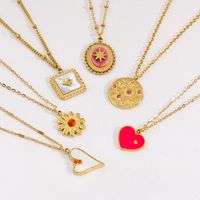 304 Stainless Steel 14K Gold Plated Retro Plating Inlay Oval Heart Shape Natural Stone Shell Pendant Necklace main image 4