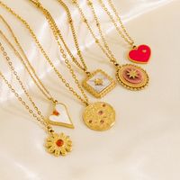 304 Stainless Steel 14K Gold Plated Retro Plating Inlay Oval Heart Shape Natural Stone Shell Pendant Necklace main image 3