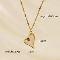 304 Stainless Steel 14K Gold Plated Retro Plating Inlay Oval Heart Shape Natural Stone Shell Pendant Necklace sku image 4