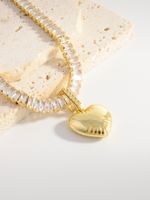 Shiny Heart Shape Rectangle Copper 18k Gold Plated Zircon Pendant Necklace In Bulk main image 6