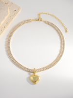 Shiny Heart Shape Rectangle Copper 18k Gold Plated Zircon Pendant Necklace In Bulk main image 1