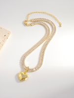 Shiny Heart Shape Rectangle Copper 18k Gold Plated Zircon Pendant Necklace In Bulk main image 7