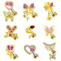 1 Piece Casual Elegant Tropical Heart Shape Bow Knot Rhinestone Plating Inlay Stainless Steel Rhinestones Zircon Gold Plated Cartilage Earrings main image 1