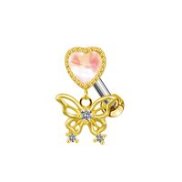 1 Piece Casual Elegant Tropical Heart Shape Bow Knot Rhinestone Plating Inlay Stainless Steel Rhinestones Zircon Gold Plated Cartilage Earrings sku image 4