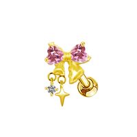 1 Piece Casual Elegant Tropical Heart Shape Bow Knot Rhinestone Plating Inlay Stainless Steel Rhinestones Zircon Gold Plated Cartilage Earrings sku image 7