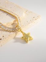 Elegant Glänzend Pentagramm Kupfer Überzug Inlay Zirkon 18 Karat Vergoldet Halskette Mit Anhänger sku image 1