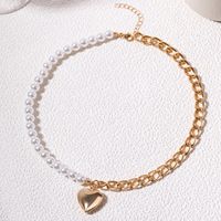 Ig Style Casual Heart Shape Imitation Pearl Alloy Beaded Women's Pendant Necklace main image 3