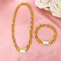 304 Stainless Steel 18K Gold Plated Streetwear Plating Inlay Solid Color Natural Stone Bracelets Necklace main image 5
