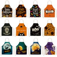 Halloween Apron Cotton Linen Castle Pumpkin Creative Apron Graphic Customization Kitchen Household Oil-proof Anti-fouling Apron main image 1