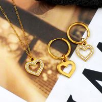 304 Stainless Steel 18K Gold Plated Sweet Streetwear Plating Inlay Heart Shape Rhinestones Earrings Necklace main image 5