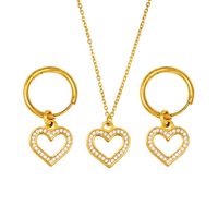 304 Stainless Steel 18K Gold Plated Sweet Streetwear Plating Inlay Heart Shape Rhinestones Earrings Necklace main image 2