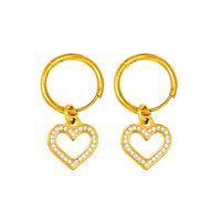 304 Stainless Steel 18K Gold Plated Sweet Streetwear Plating Inlay Heart Shape Rhinestones Earrings Necklace sku image 2