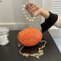 Women's Small Pu Leather Solid Color Streetwear Pearls Shell Lock Clasp Handbag Crossbody Bag main image 1