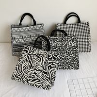 Women's Medium Canvas Houndstooth Zebra Leopard Streetwear Square Zipper Handbag main image 1