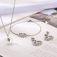 Titanium Steel 18K Gold Plated Simple Style Plating Hollow Out Lotus Chrysanthemum Bracelets Earrings Necklace main image 7