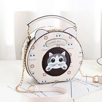 Women's Medium Pu Leather Letter Cat Vintage Style Round Zipper Handbag Crossbody Bag sku image 4