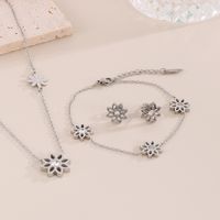 Titanium Steel 18K Gold Plated Simple Style Plating Hollow Out Lotus Chrysanthemum Bracelets Earrings Necklace main image 9