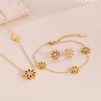 Titanium Steel 18K Gold Plated Simple Style Plating Hollow Out Lotus Chrysanthemum Bracelets Earrings Necklace main image 1