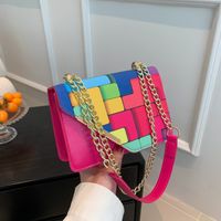 Women's Small Pu Leather Color Block Streetwear Square Magnetic Buckle Shoulder Bag Crossbody Bag main image 5