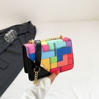 Women's Small Pu Leather Color Block Streetwear Square Magnetic Buckle Shoulder Bag Crossbody Bag sku image 1