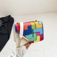 Women's Small Pu Leather Color Block Streetwear Square Magnetic Buckle Shoulder Bag Crossbody Bag sku image 2