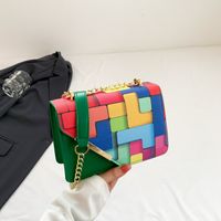 Women's Small Pu Leather Color Block Streetwear Square Magnetic Buckle Shoulder Bag Crossbody Bag sku image 4