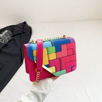 Women's Small Pu Leather Color Block Streetwear Square Magnetic Buckle Shoulder Bag Crossbody Bag sku image 3