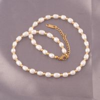 Lady Solid Color Freshwater Pearl Titanium Steel Beaded Plating Necklace main image 6