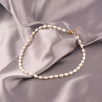 Lady Solid Color Freshwater Pearl Titanium Steel Beaded Plating Necklace main image 3