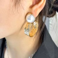 Wholesale Jewelry Vintage Style Geometric Color Block Alloy Pearl Plating Inlay Hoop Earrings sku image 1