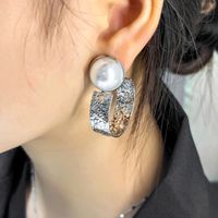 Wholesale Jewelry Vintage Style Geometric Color Block Alloy Pearl Plating Inlay Hoop Earrings sku image 2