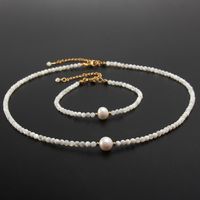 Elegant Geometric Solid Color Stainless Steel Natural Stone Plating 18k Gold Plated Bracelets Necklace main image 1