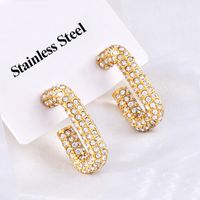 1 Pair Simple Style Solid Color Plating Inlay Titanium Steel Zircon Ear Studs main image 4