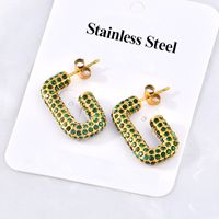 1 Pair Simple Style Solid Color Plating Inlay Titanium Steel Zircon Ear Studs main image 1