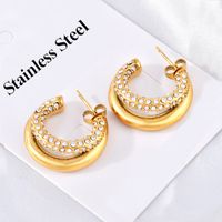 1 Pair Simple Style C Shape Plating Inlay Titanium Steel Artificial Diamond Ear Studs sku image 1